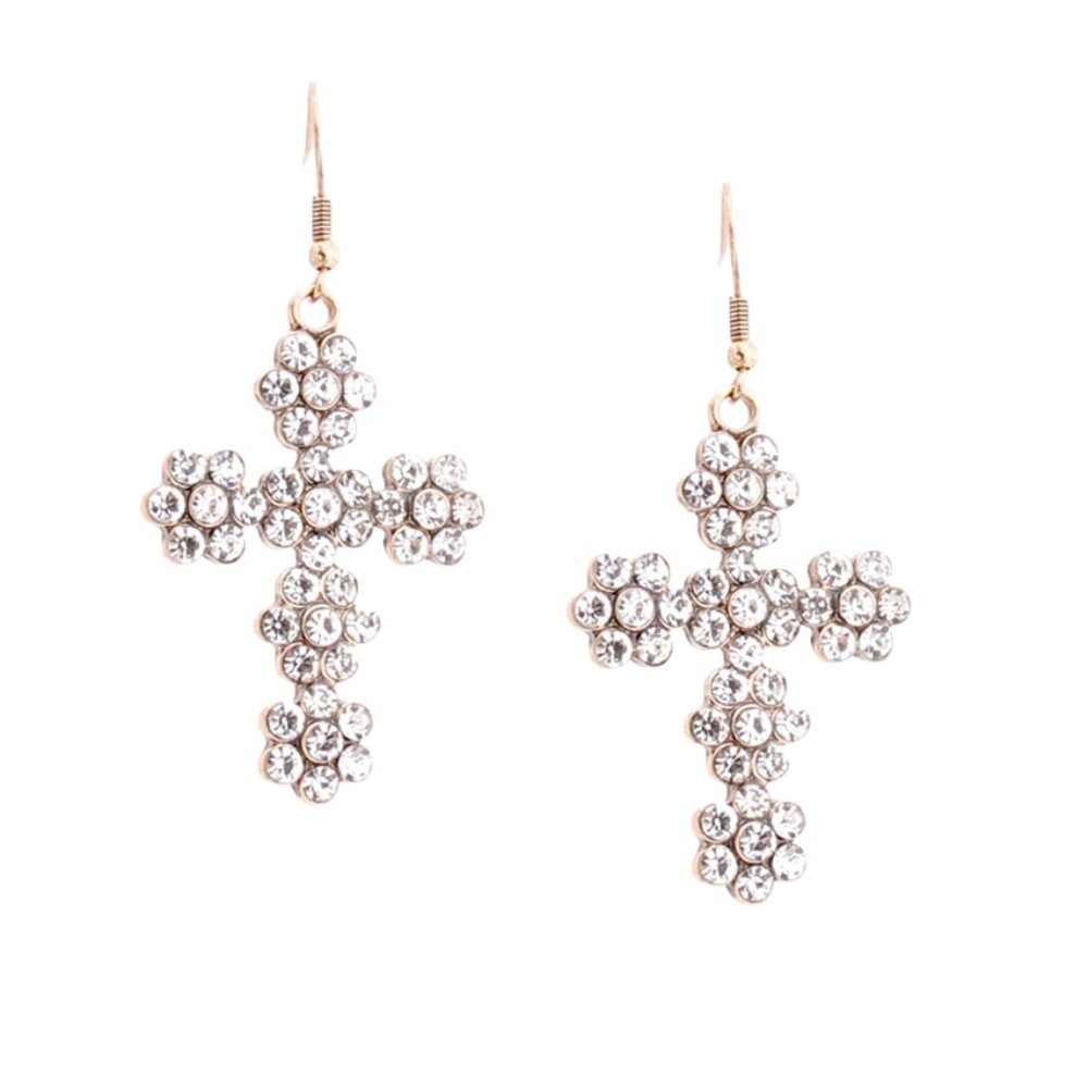 Rhinestone Gold Cross Fish Hooks